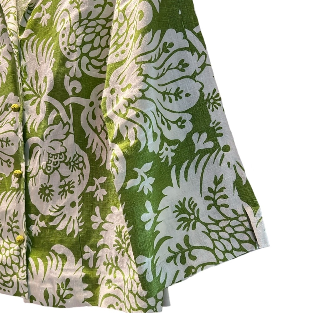 Connie Roberson XS Lime Green and White 100% Linen Blazer Jacket Floral - Picture 3 of 6